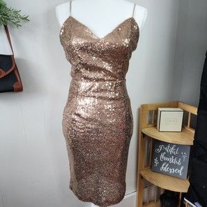 Lulus Rose Gold Sequin Bodycon Backless Mini Dress Medium